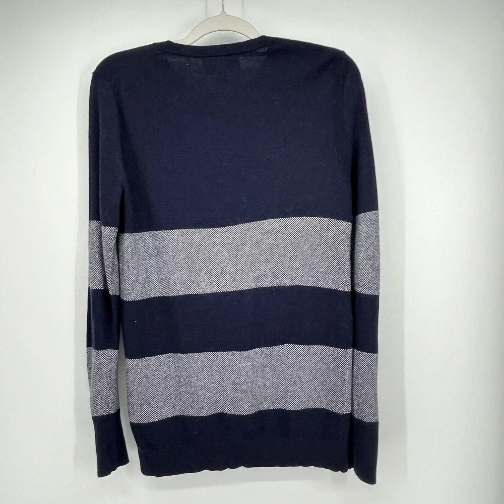 Banana Republic Filpucci Sweater Mens Small Navy Blue Stripe Crew Italian Yarn